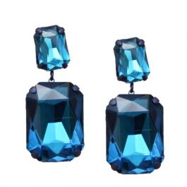 Dark Sparkle Blue Geometric Stone-Studded Drop Earrings