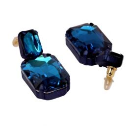 Dark Sparkle Blue Geometric Stone-Studded Drop Earrings