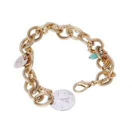 Vintage Paris Charm Matt Gold Fashion Bracelet ( Assorted Glass Beads)