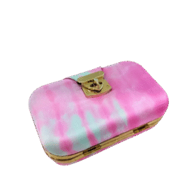 Boho Tie & Dye Evening Metal Clutch Pink & Grey