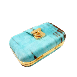 Boho Tie & Dye Evening Metal Clutch Sky Blue & Brown
