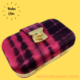 Boho Tie & Dye Evening Metal Clutch Maroon & Black