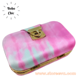 Boho Tie & Dye Evening Metal Clutch Pink & Grey