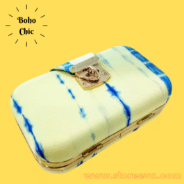 Boho Tie & Dye Evening Metal Clutch Lime Yellow & Blue