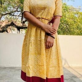 Breezy yellow coloured block printed Short Dress