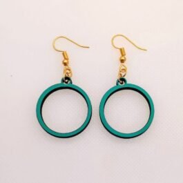 Wooden Ring Earrings – Teal