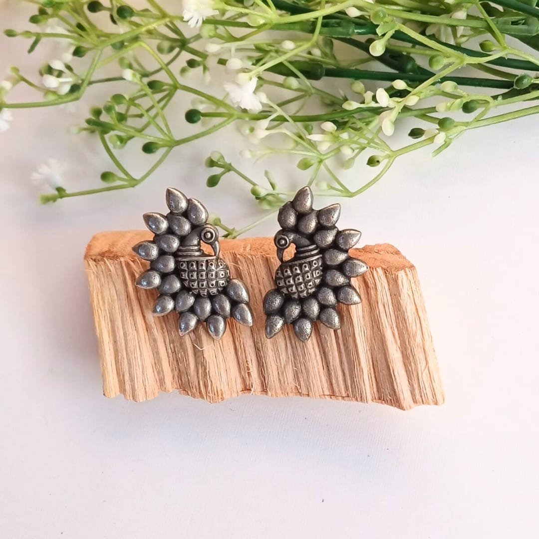 Sarang - Peacock Stud Earrings - Image 3