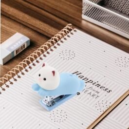 Cute Silicone Cat Stapler – Mini Blue Desk Stapler for Kids & Office